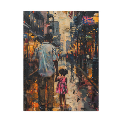 Father and Daughter Walking on the Street - Rembrandt Style Digital Oil Painting Canvas Gallery Wraps