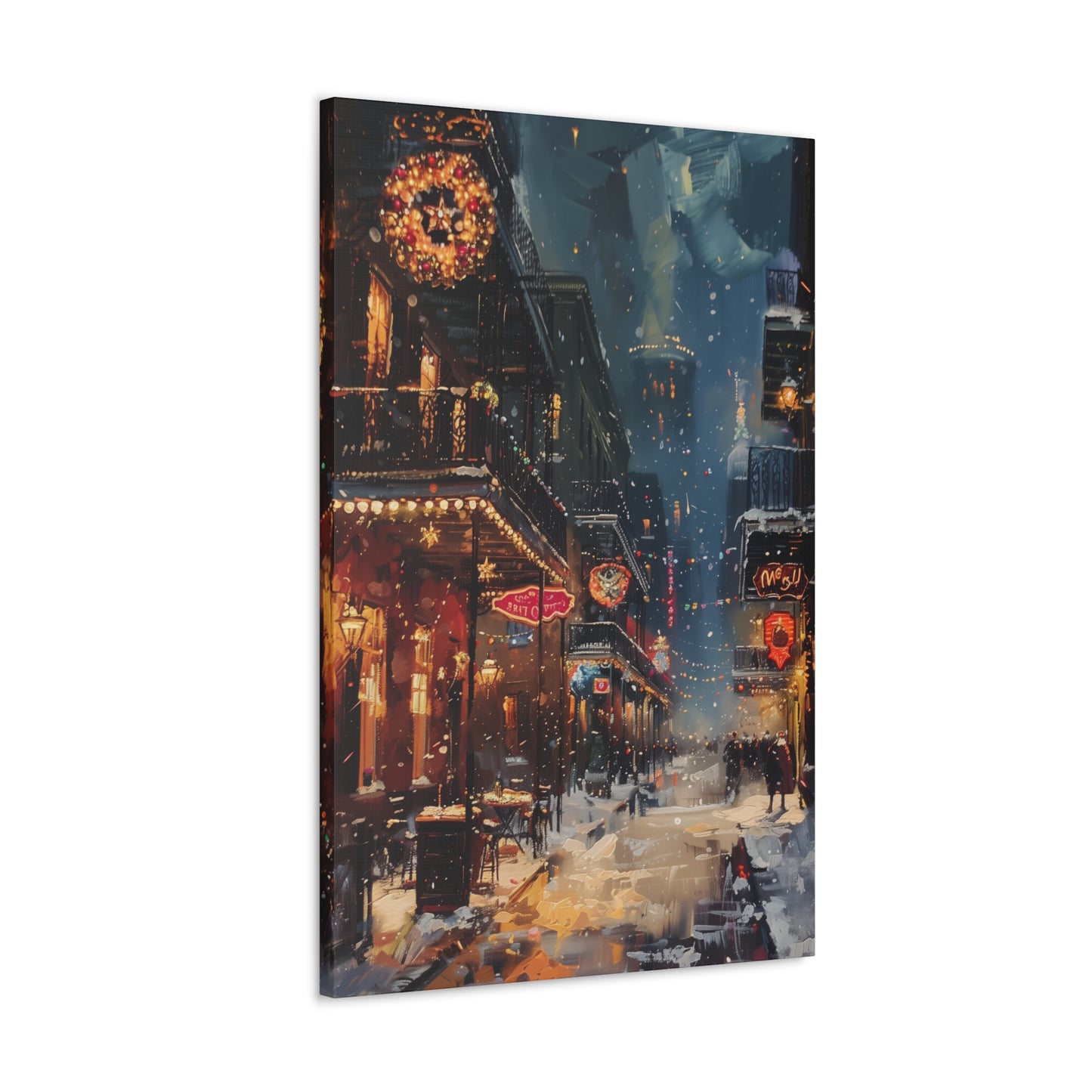 Christmas Time Downtown Street Corner - Rembrandt Style Digital Oil Painting Canvas Gallery Wraps