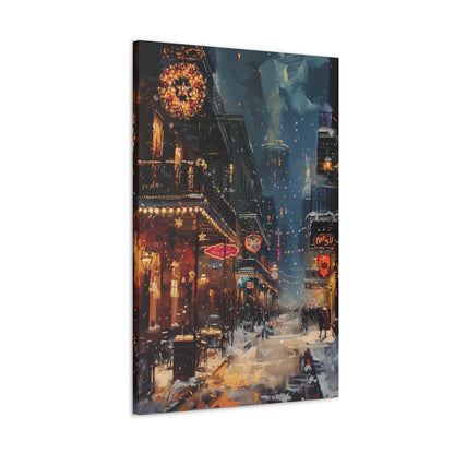 Christmas Time Downtown Street Corner - Rembrandt Style Digital Oil Painting Canvas Gallery Wraps