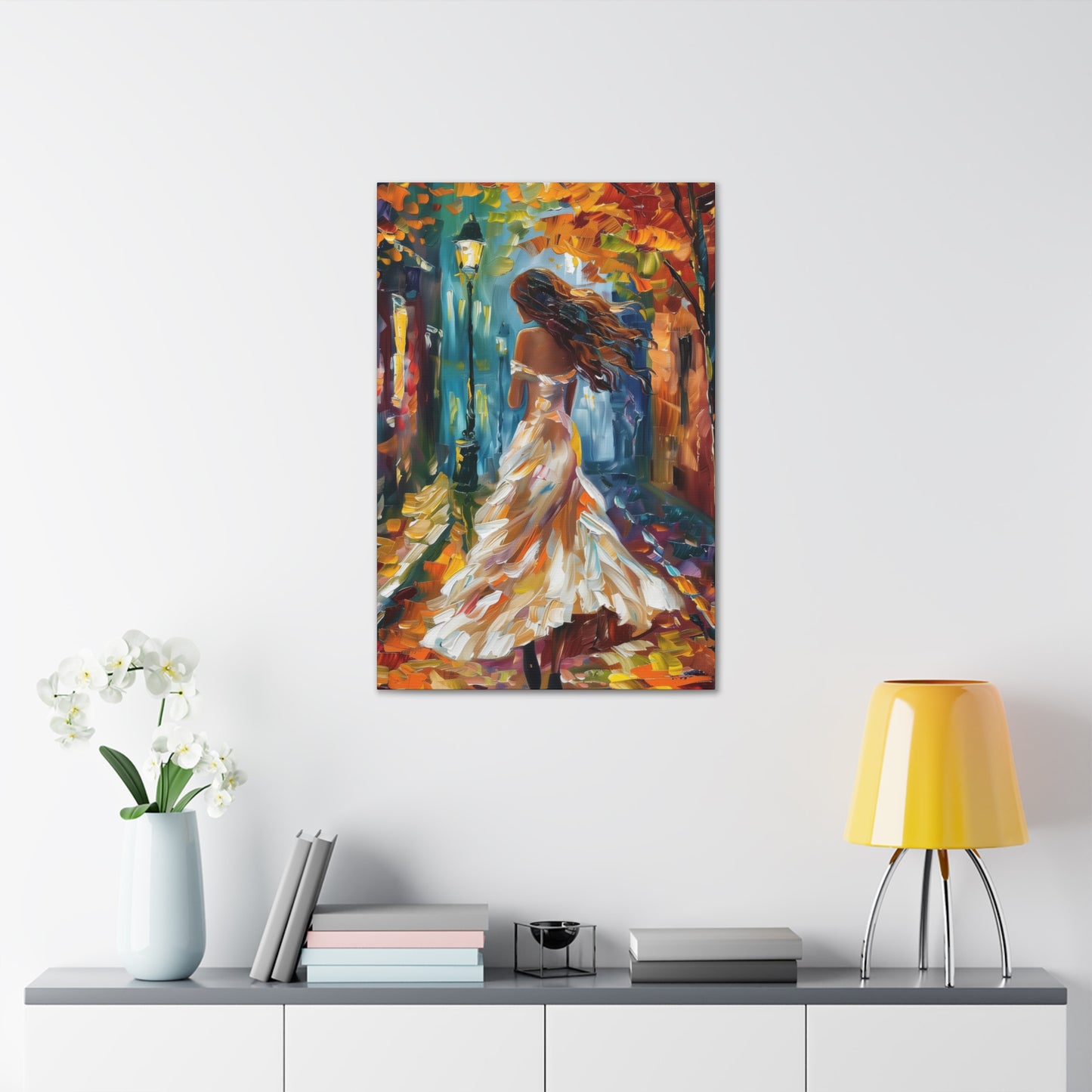 A girl walking in the streets - Leonid Afremov Style Digital Print Canvas Gallery Wraps