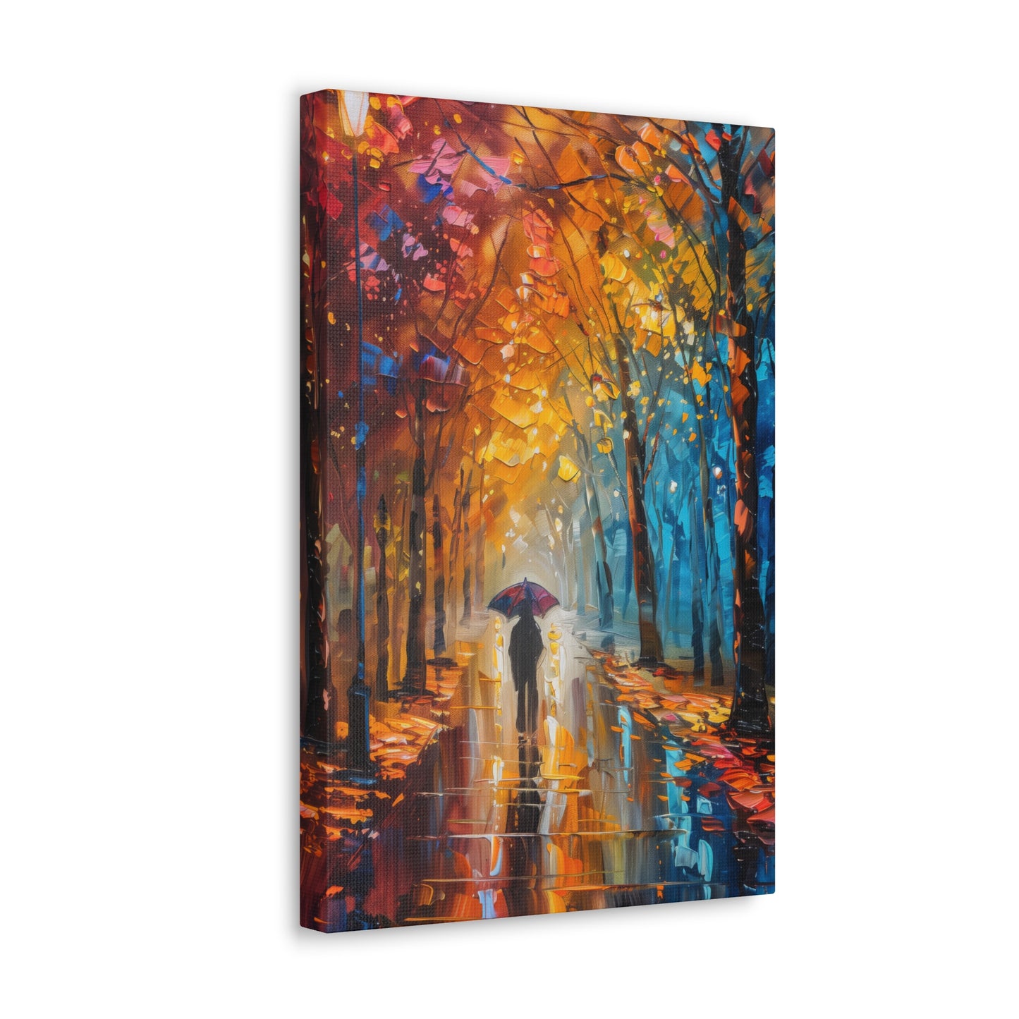 man walking through forest road with umbrella - Leonid Afremov Style Digital Print Canvas Gallery Wraps