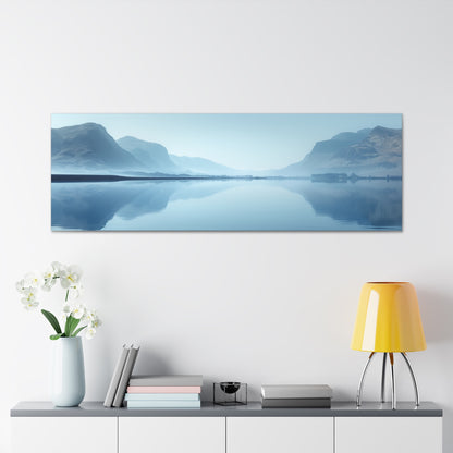 Lake Landscape with Mountains - Morning Mist Panorama Canvas Gallery Wraps