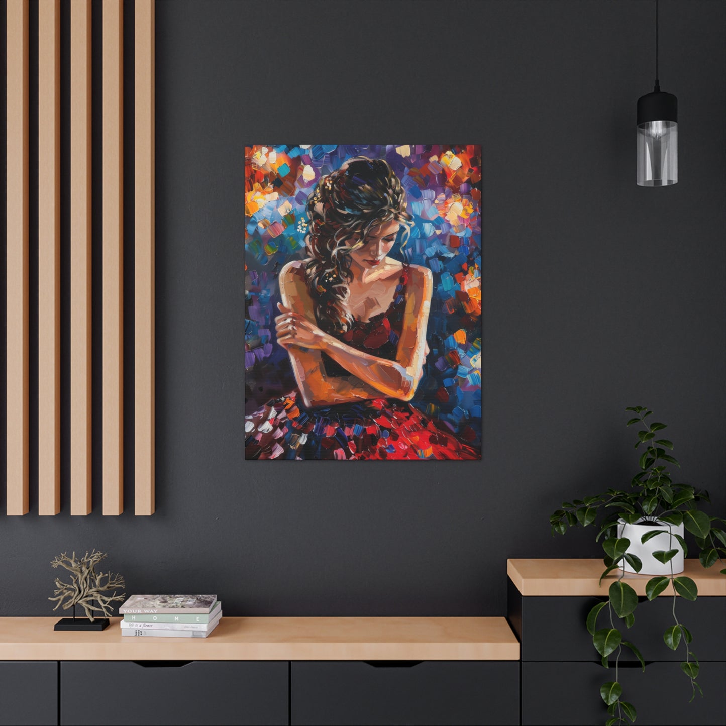 Girl with red dress - Leonid Afremov Style Digital Print Canvas Gallery Wraps