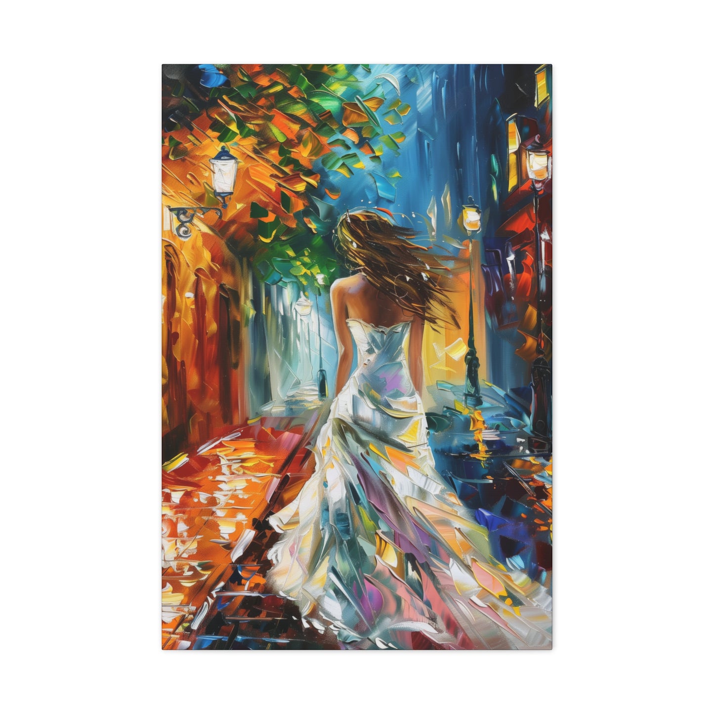 bride walking in street - Leonid Afremov Style Digital Print Canvas Gallery Wraps