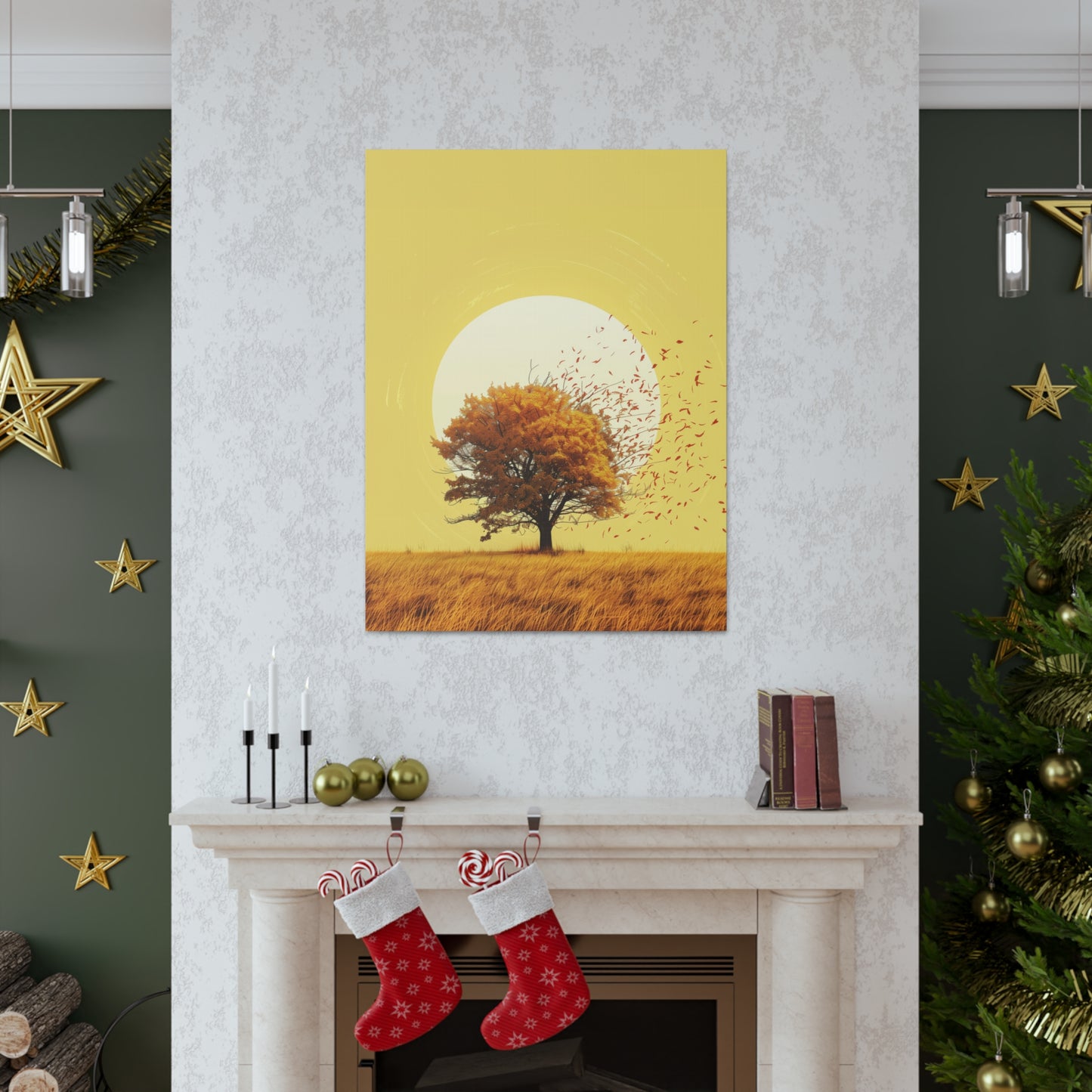 Tree in a Golden Sunset Digital Illustration Canvas Gallery Wraps