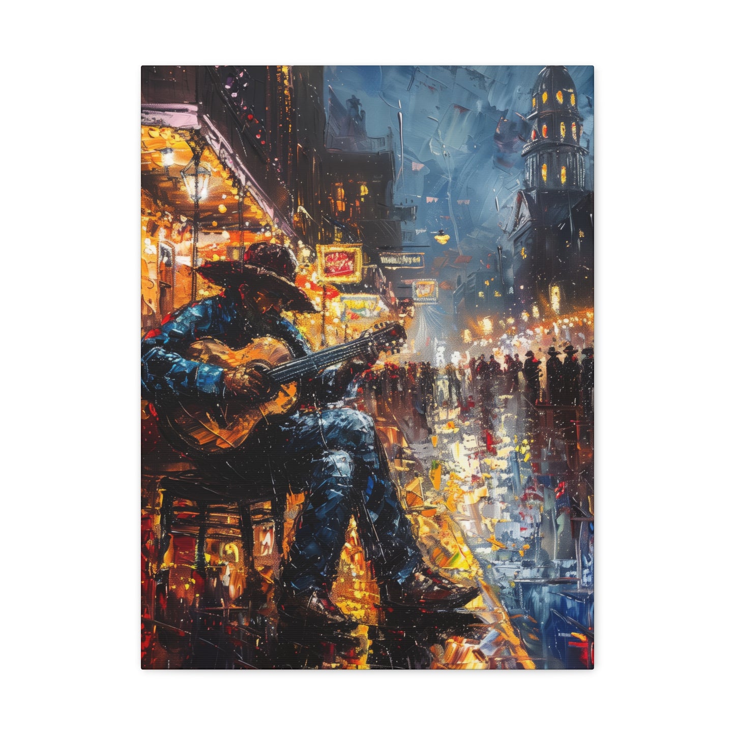 Man Playing Guitar on the Street - Rembrandt Style Digital Oil Painting  Canvas Gallery Wraps