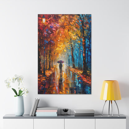 man walking through forest road with umbrella - Leonid Afremov Style Digital Print Canvas Gallery Wraps