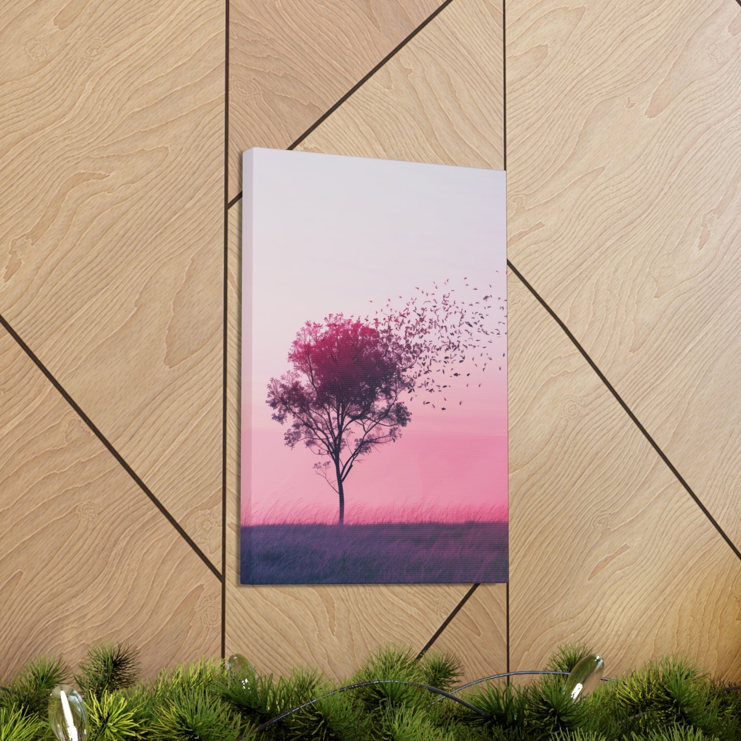 Tree in a Purple Sunset Digital Illustration Canvas Gallery Wraps