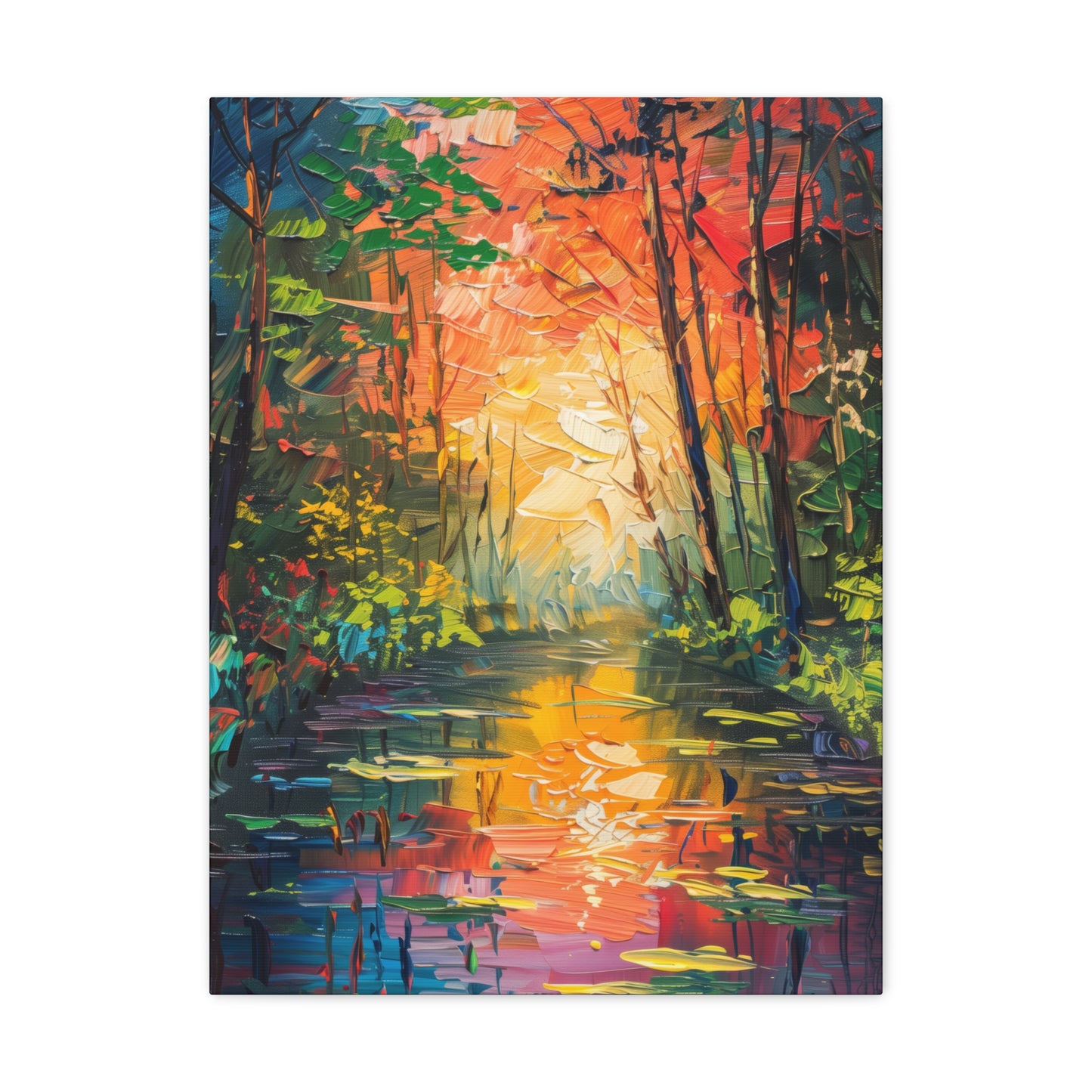 Lake in a Autumn Forest - Claude Monet Style Digital Print Canvas Gallery Wraps