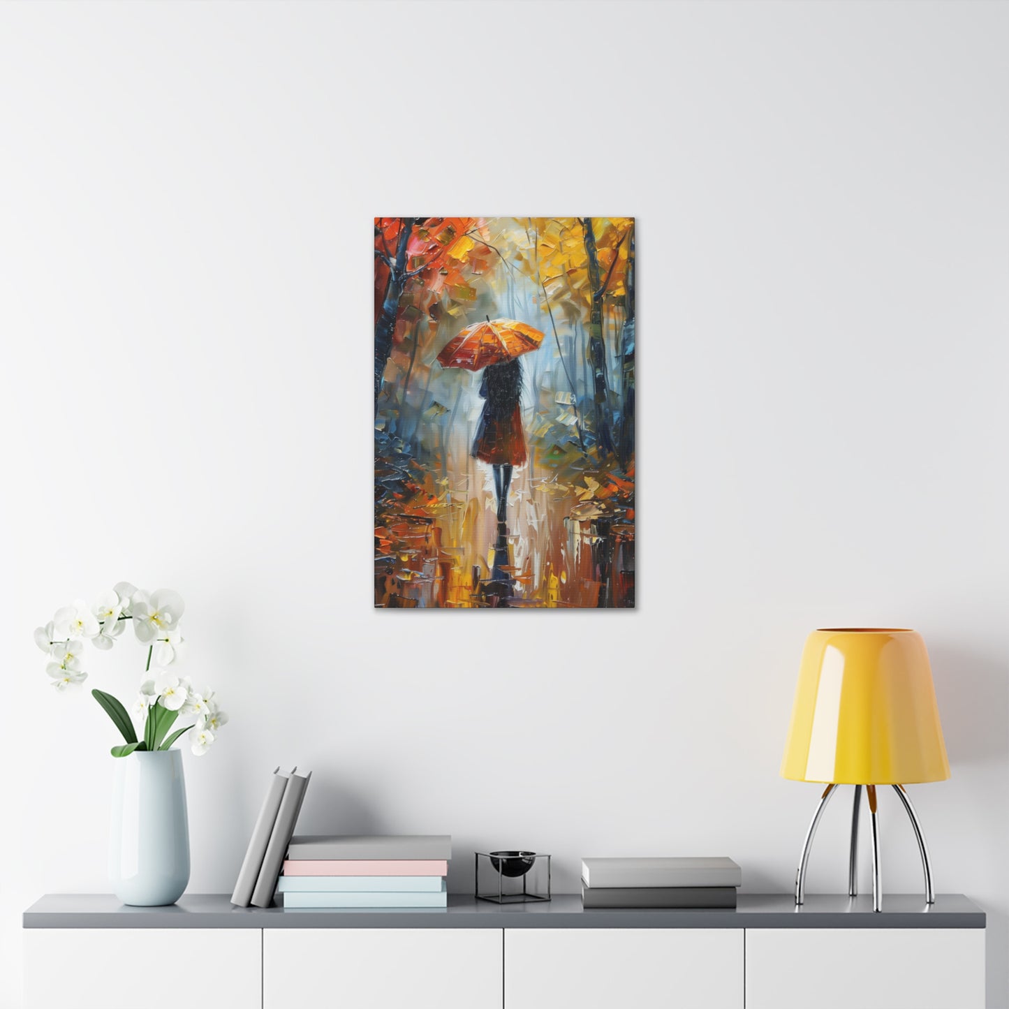 Girl Walking Under Umbrella - Leonid Afremov Style Oil Painting Canvas Gallery Wraps