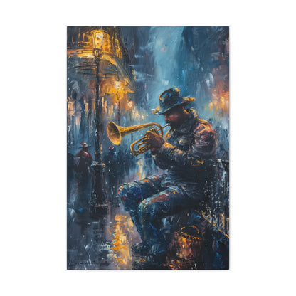 Man Playing Horn on the Street - Rembrandt Style Digital Oil Painting Canvas Gallery Wraps