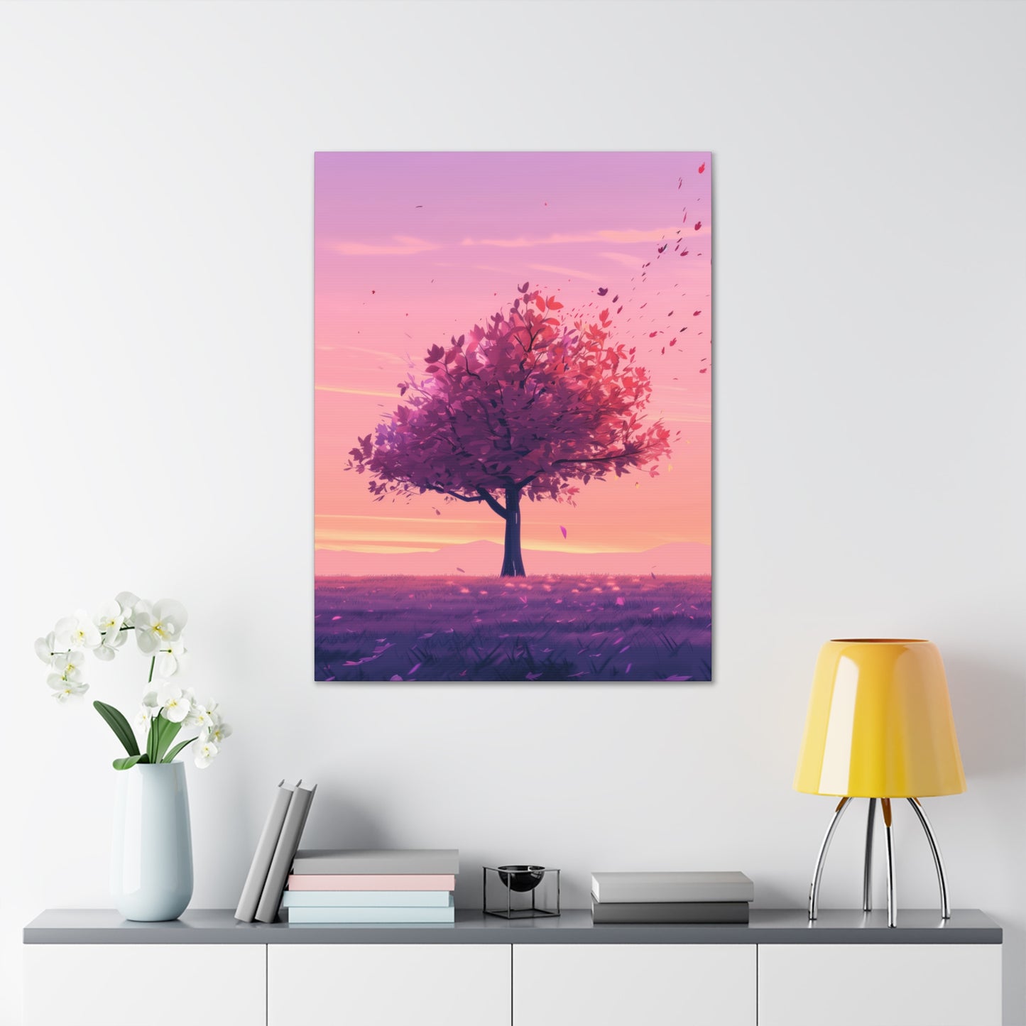 Tree in a Purple Sunset Digital Illustration Canvas Gallery Wraps