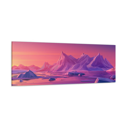 Snowy Mountain Evening in Antarctica - Digital Landscape Illustration Panorama Canvas Gallery Wraps