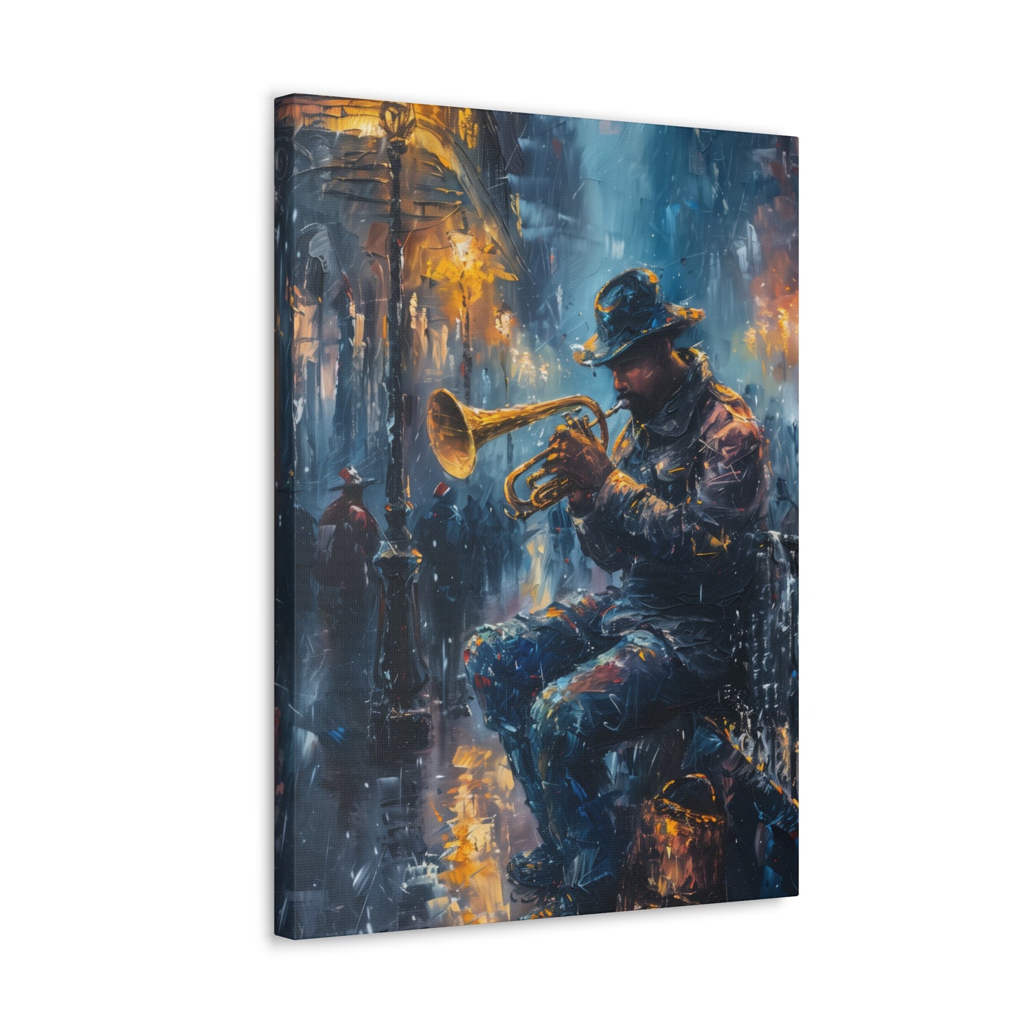 Man Playing Horn on the Street - Rembrandt Style Digital Oil Painting Canvas Gallery Wraps