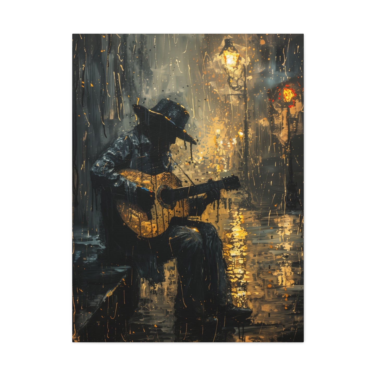 Man Playing Guitar on the Street - Rembrandt Style Digital Oil Painting Canvas Gallery Wraps