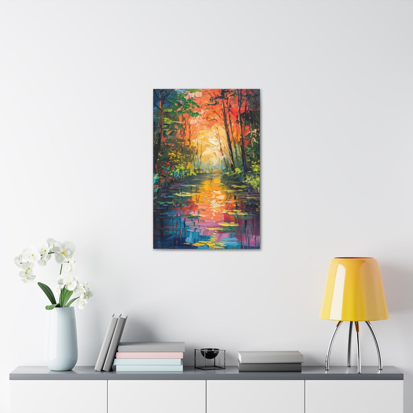 Lake in a Autumn Forest - Claude Monet Style Digital Print Canvas Gallery Wraps