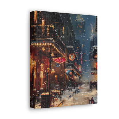 Christmas Time Downtown Street Corner - Rembrandt Style Digital Oil Painting Canvas Gallery Wraps