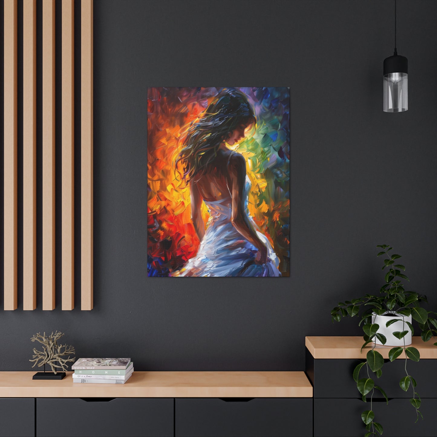 Lady in White Dress - Leonid Afremov Style Digital Oil Painting Canvas Gallery Wraps