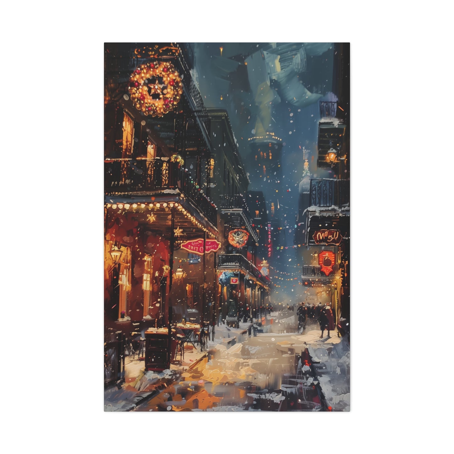 Christmas Time Downtown Street Corner - Rembrandt Style Digital Oil Painting Canvas Gallery Wraps