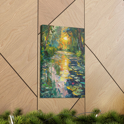 Pond in a Forest - Claude Monet Style Digital Print Canvas Gallery Wraps