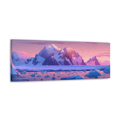 Sunset in Antarctica - Landscape Illustration Panorama Canvas Gallery Wraps