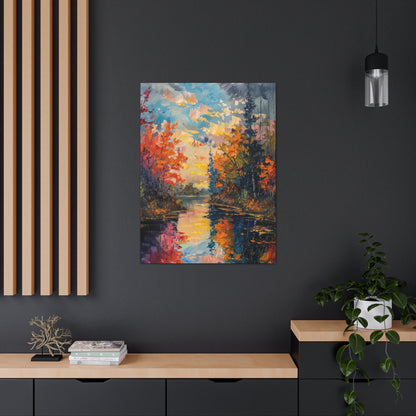 Pond in a Autumn Forest - Claude Monet Style Digital Print Canvas Gallery Wraps