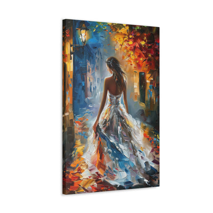 Bride walking in the streets - Leonid Afremov Style Digital Print Canvas Gallery Wraps