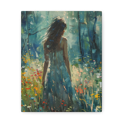 a girl looking into a forest Digital Oil Painting Print Canvas Gallery Wraps