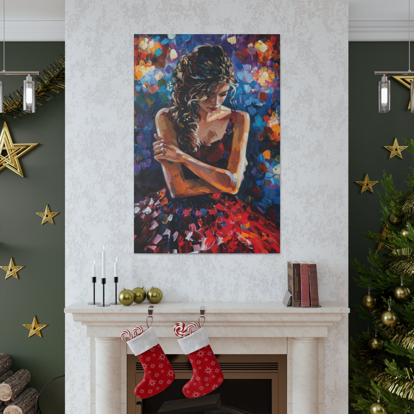 Girl with red dress - Leonid Afremov Style Digital Print Canvas Gallery Wraps