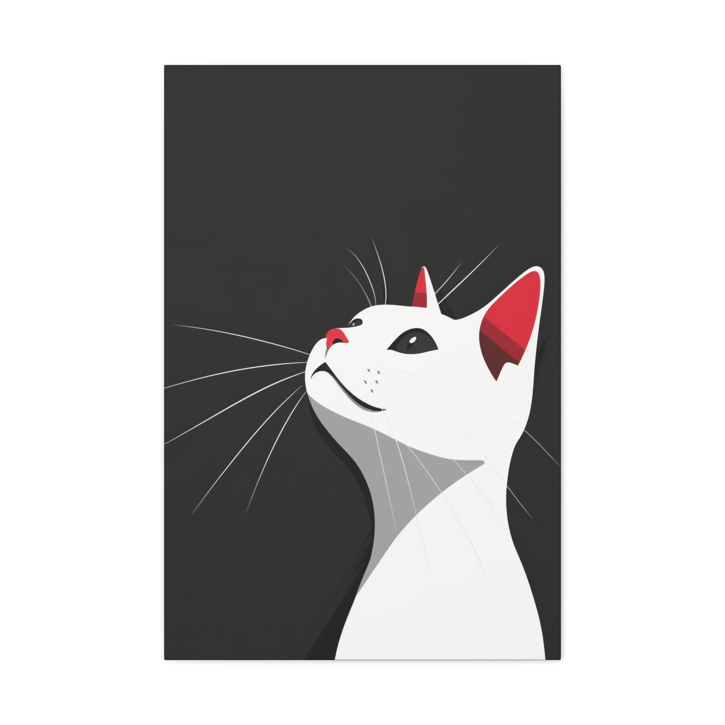 White Cat in Black Background Digital Illustration Canvas Gallery Wraps