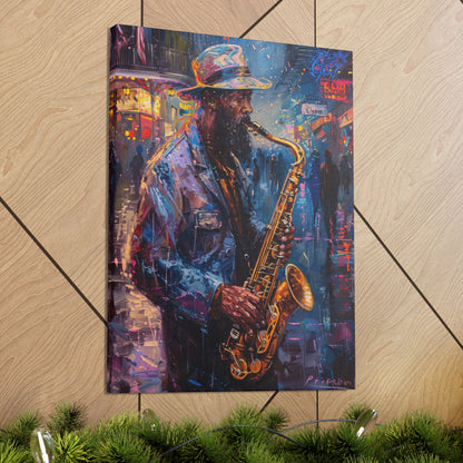 Man Playing Horn on the Street - Rembrandt Style Digital Oil Painting Canvas Gallery Wraps