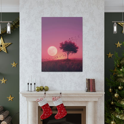 Tree in a Purple Sunset Digital Illustration Canvas Gallery Wraps