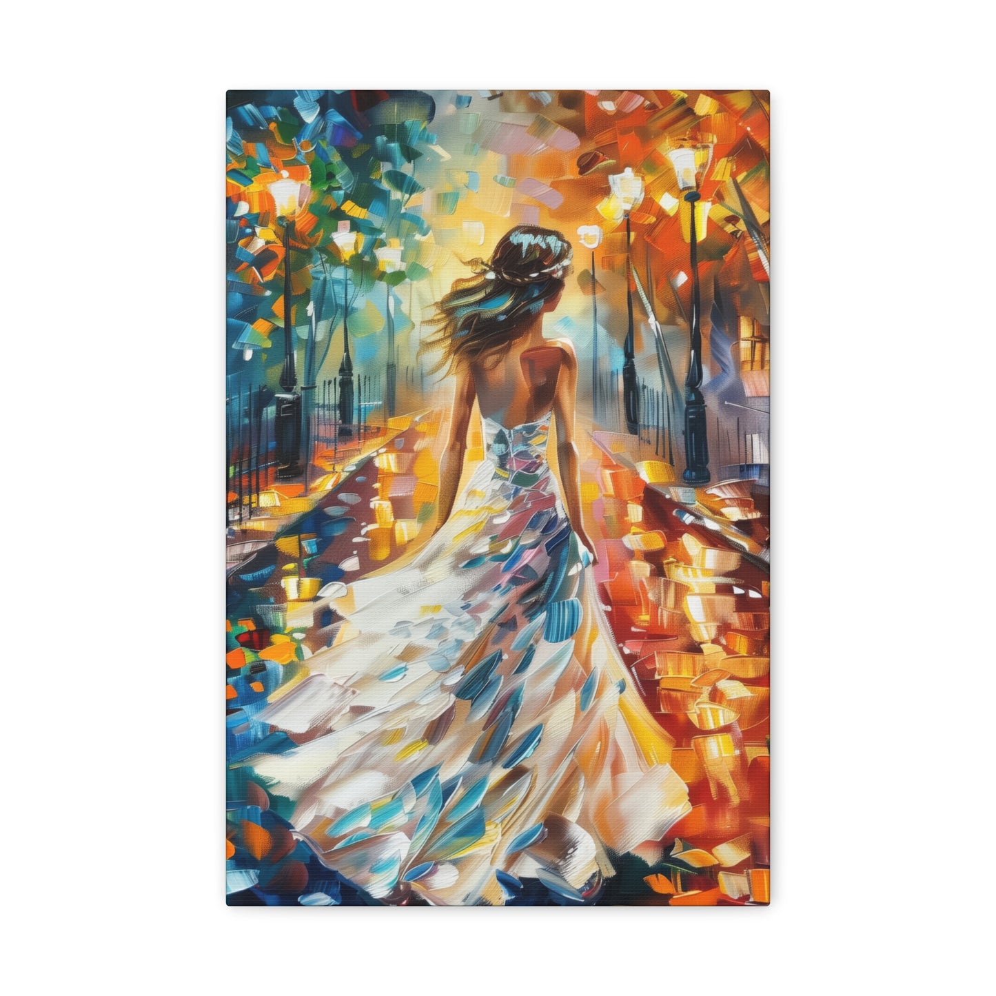 bride walking in the street - Leonid Afremov Style Digital Print Canvas Gallery Wraps