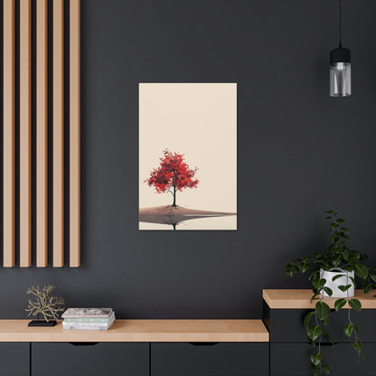 Lone Tree with Red Leaves - Portrait Illustration Canvas Gallery Wraps