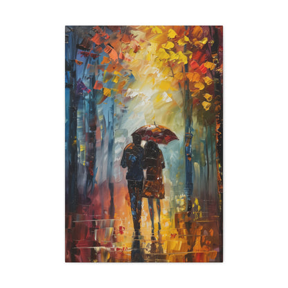 Couple Walking in the Street with Umbrella - Leonid Afremov Style Digital Oil Painting Canvas Gallery Wraps