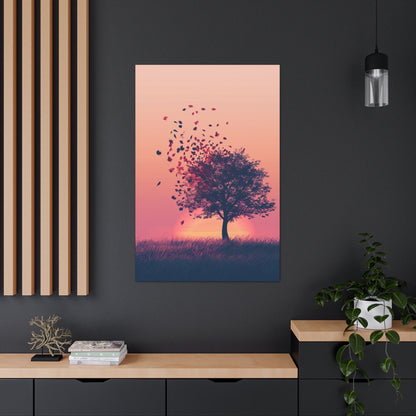 Tree in a Golden Sunset Digital Illustration Canvas Gallery Wraps