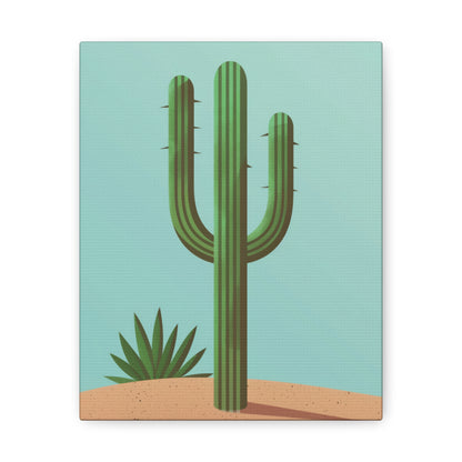 Saguaro Cactus in Desert - Illustration Canvas Gallery Wraps