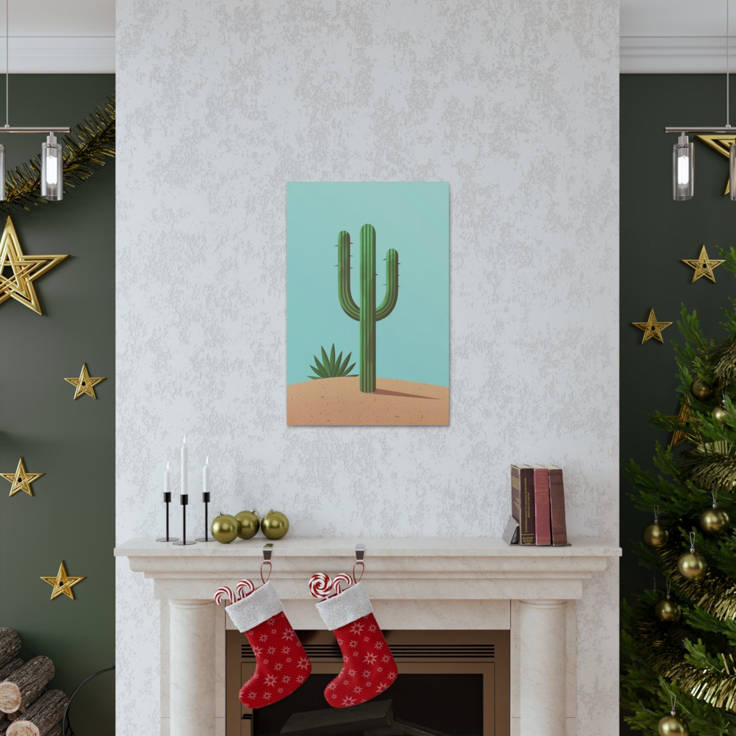 Saguaro Cactus in Desert - Illustration Canvas Gallery Wraps