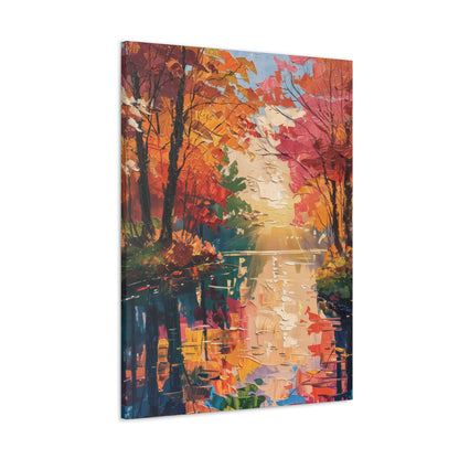 Lake in a Autumn Forest - Claude Monet Style Digital Print Canvas Gallery Wraps