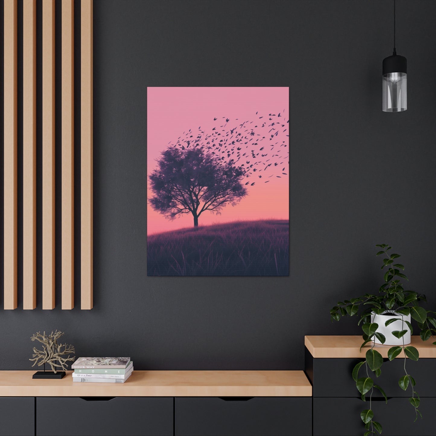 Tree in a Purple Sunset Digital Illustration Canvas Gallery Wraps