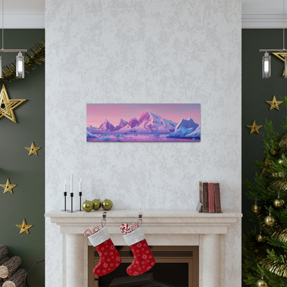 Snowy Mountain Evening - Digital Landscape Illustration Panorama Canvas Gallery Wraps