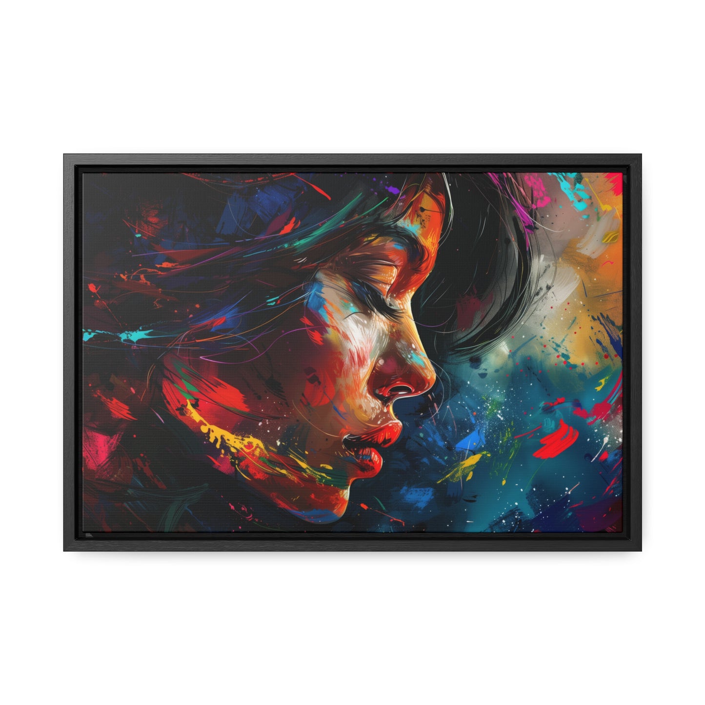 Beautiful Girl Face - Colorful Impressionist Style Digital Canvas Art Print Horizontal Frame