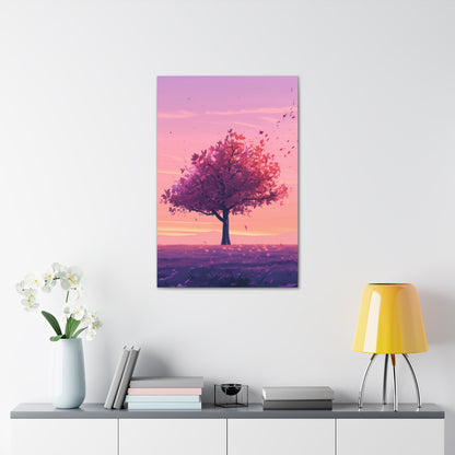 Tree in a Purple Sunset Digital Illustration Canvas Gallery Wraps