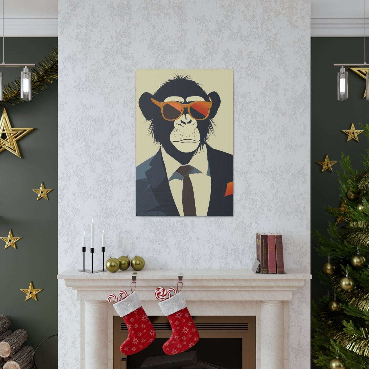 Ape Wearing Suite and Sunglasses Digital Illustration Canvas Gallery Wraps