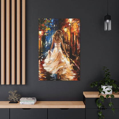 bride walking in street - Leonid Afremov Style Digital Print Canvas Gallery Wraps