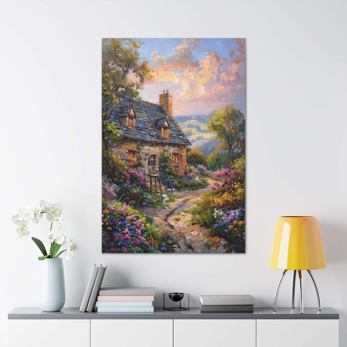 rich countryside house with garden in medieval times Digital Oil Painting Print Canvas Gallery Wraps