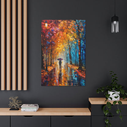 man walking through forest road with umbrella - Leonid Afremov Style Digital Print Canvas Gallery Wraps