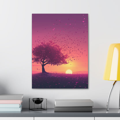 Tree in a Purple Sunset Digital Illustration Canvas Gallery Wraps