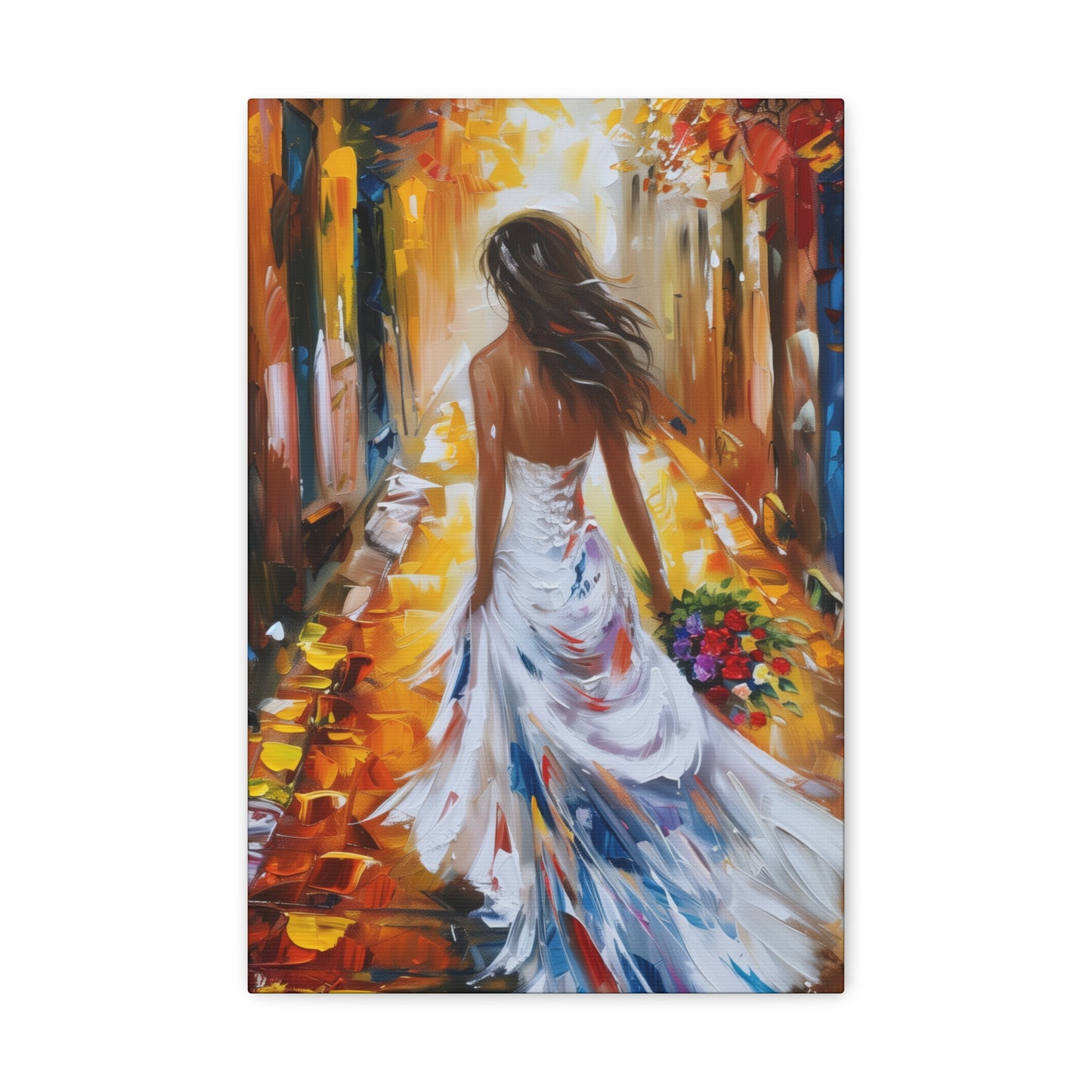 bride walking in the street - Leonid Afremov Style Digital Print Canvas Gallery Wraps