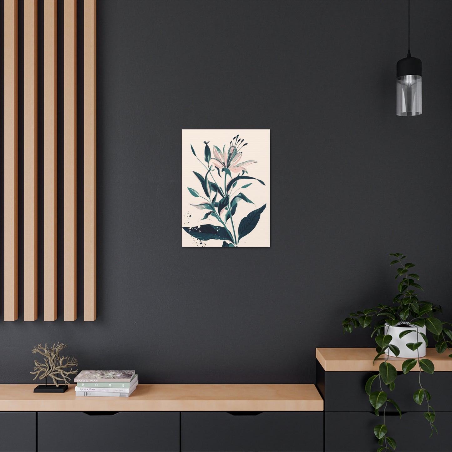 Lily Plant with Flowers - Illustration Canvas Gallery Wraps